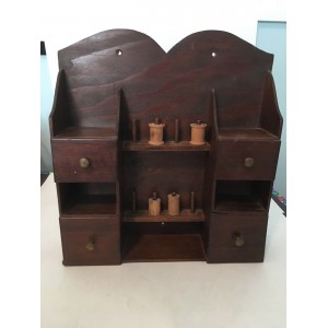 Antique Vintage Pine Wood Sewing Spool Wall Storage Unit   263598459776